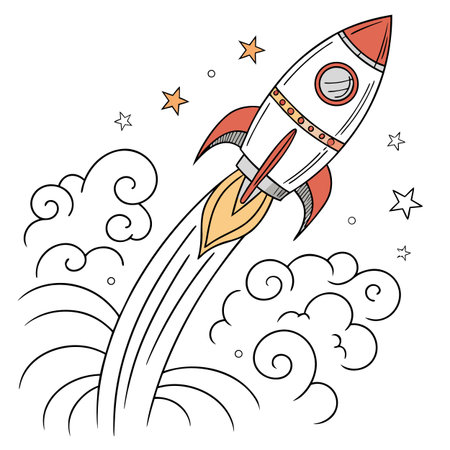 Coloring book for children, Rocket in the sky. Vector illustrationのイラスト素材