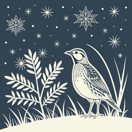 Christmas card with a bird and snowflakes. Vector illustration.のイラスト素材