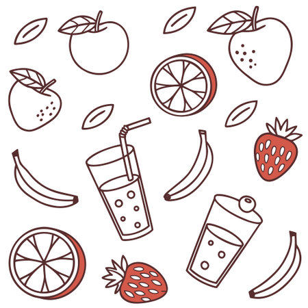 Fruit and berry doodle icons. Vector illustration.のイラスト素材