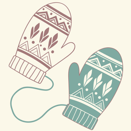 Vector illustration of a pair of knitted mittens in retro styleのイラスト素材