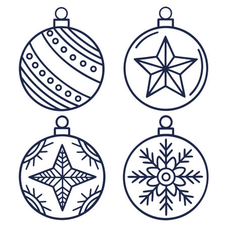 Set of Christmas ornaments. Vector illustration in linear style.のイラスト素材