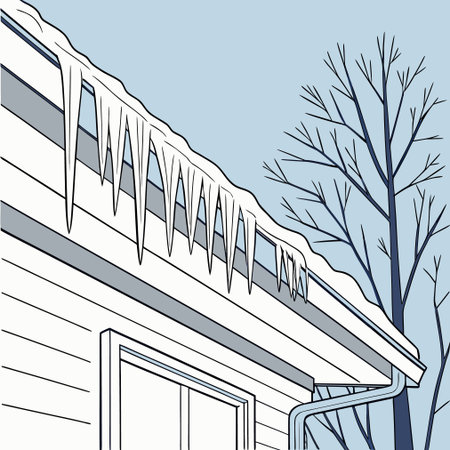 Icicles on the roof of the house. Vector illustration.のイラスト素材