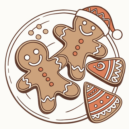 Gingerbread man and gingerbread cookies on a plate, vector illustrationのイラスト素材