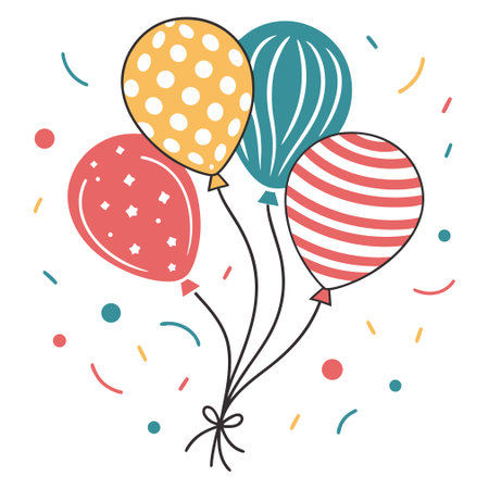 Birthday balloons with confetti and ribbons. Vector illustration.のイラスト素材