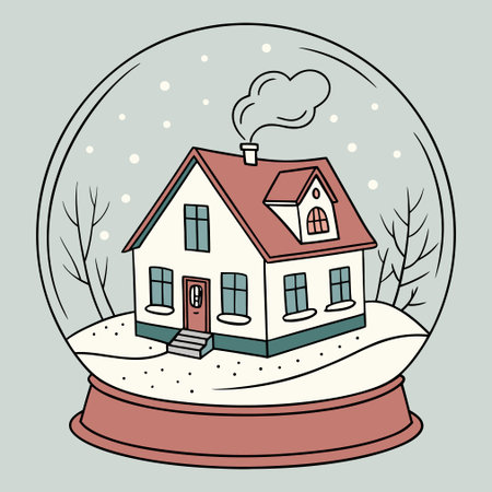 Snow globe with house and chimney. Vector illustration in cartoon style.のイラスト素材
