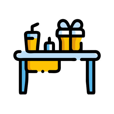 Table with gifts vector, Barbecue related filled design editable stroke iconのイラスト素材