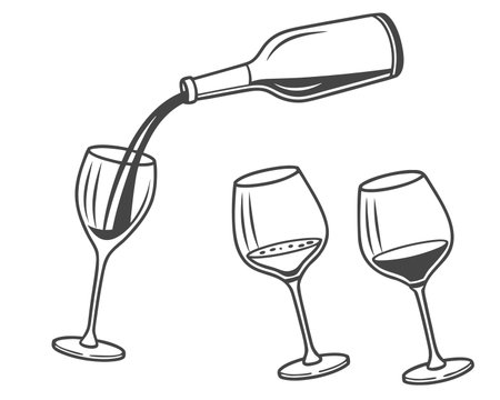 Wine bottle and glass. Hand drawn vector illustration isolated on white background.のイラスト素材