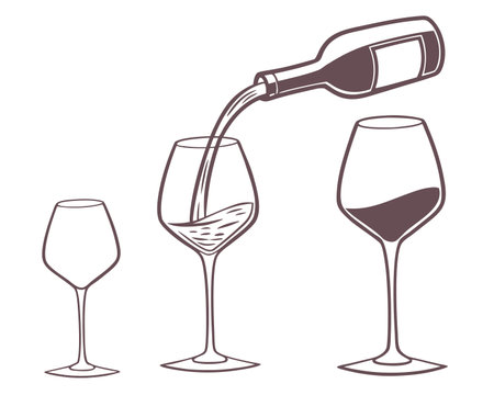 Wine bottle pouring red wine into a glass. Vector illustration.のイラスト素材