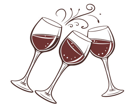 Illustration of two glasses of red wine on a white background.のイラスト素材