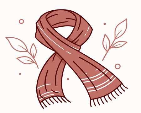 Vector illustration of a pink knitted scarf in doodle style.のイラスト素材
