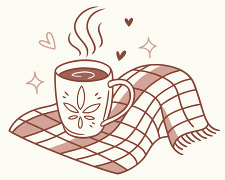 Coffee cup and scarf. Vector illustration in doodle style.のイラスト素材