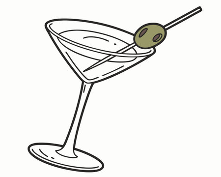 Illustration of a martini glass with olives on a white backgroundのイラスト素材