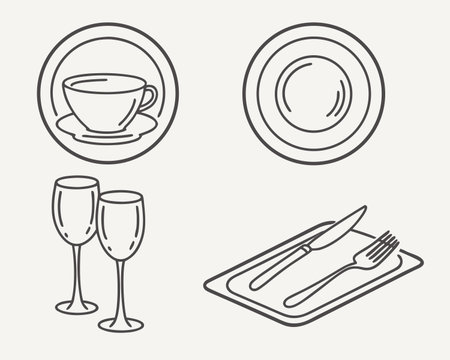 Restaurant icon set with cup, plate, knife and forkのイラスト素材