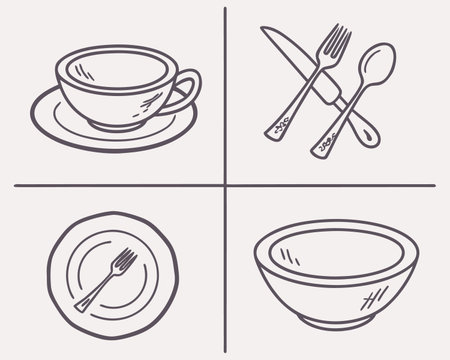 Coffee cup, spoon, fork and knife icons. Vector illustrationのイラスト素材