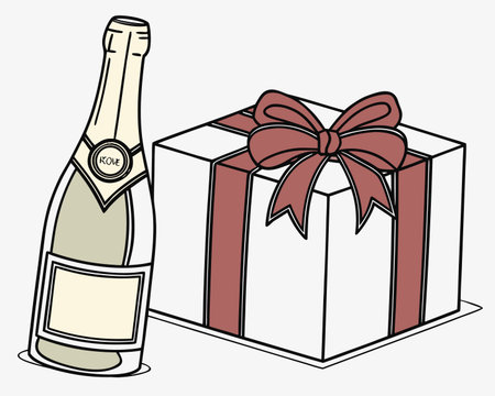 Champagne bottle and gift box icon. Merry Christmas season and decoration theme. Colorful design. Vector illustrationのイラスト素材
