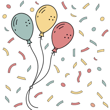 Birthday card with balloons, confetti and confetti. Vector illustration.のイラスト素材