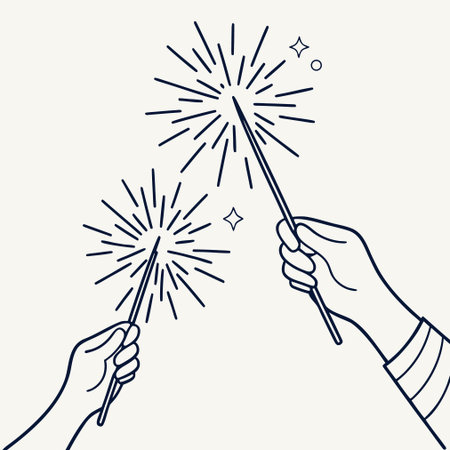 Hand holding sparkler. Vector illustration. Hand drawn line art.のイラスト素材