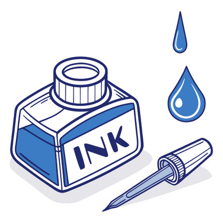 Illustration of ink bottle and ink pen on a white background.のイラスト素材