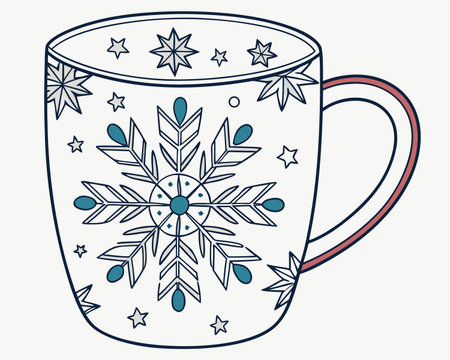 Mug with snowflakes. Christmas and New Year vector illustration.のイラスト素材