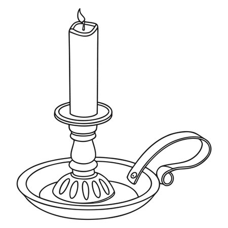 Candle in a candlestick. Outline vector illustration.のイラスト素材