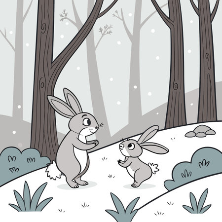 Cute rabbits in the forest. Vector illustration. Cartoon style.のイラスト素材