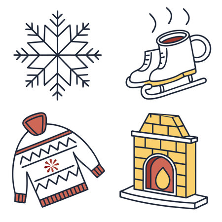 Set of winter icons. Vector illustration in doodle style.のイラスト素材