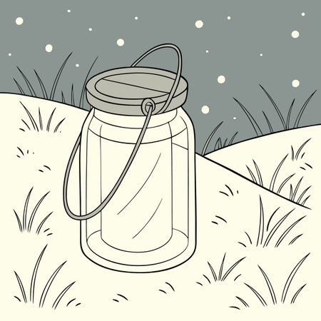 Hand drawn vector illustration of a jar in the grass. Doodle style.のイラスト素材