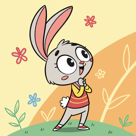 Cute rabbit with a flower in the background. Vector illustration.のイラスト素材