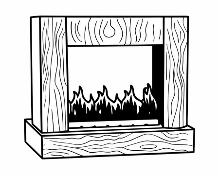 Fireplace icon in outline style isolated on white background. Vector illustration.のイラスト素材
