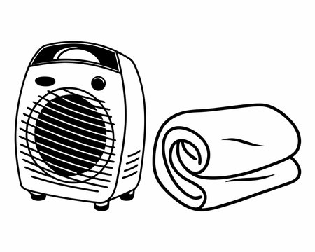 electric heater and towel icon cartoon in black and white vector illustration graphic designのイラスト素材