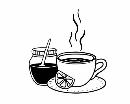 Cup of tea with lemon and jam design of time drink breakfast beverage shop morning store aroma and caffeine theme Vector illustrationのイラスト素材