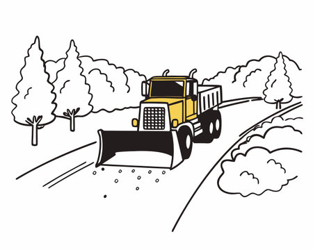bulldozer on the road, vector illustration, doodleのイラスト素材