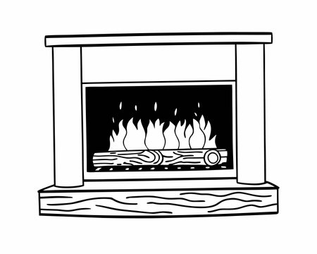 fireplace icon cartoon isolated vector illustration graphic design in black and whiteのイラスト素材