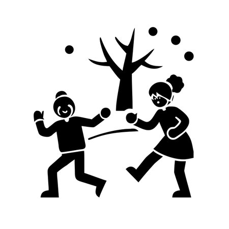 silhouette of boy and girl with balls and tree vector illustration designのイラスト素材