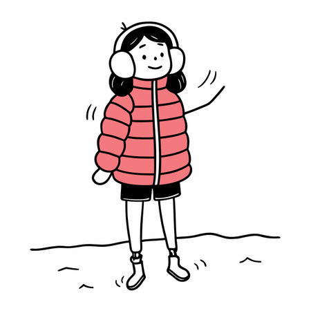 Vector illustration of a girl in winter clothes with headphones listening to musicのイラスト素材