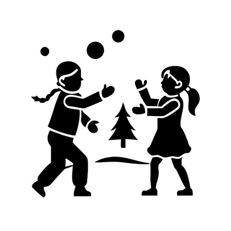 silhouette of kids playing with balls and christmas tree vector illustration designのイラスト素材