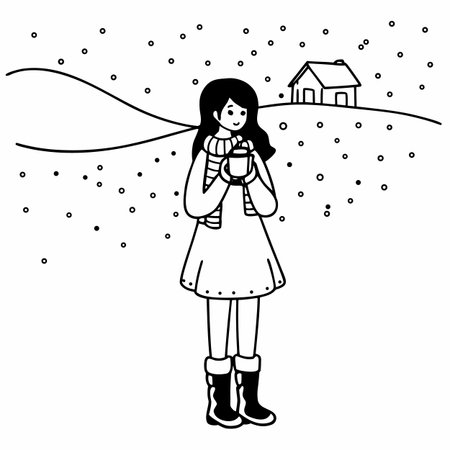 Girl with mug design, Merry christmas season decoration card invitation celebration and holiday theme Vector illustrationのイラスト素材