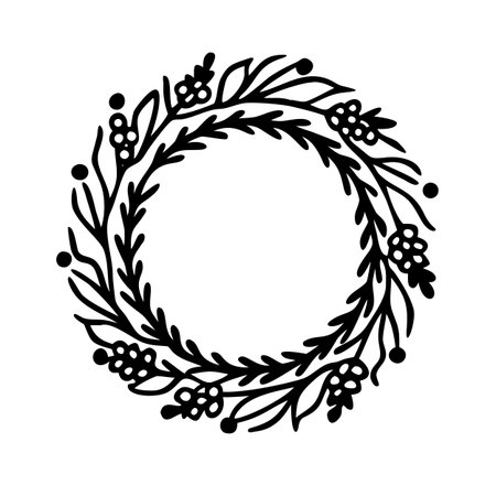 decorative wreath icon over white background, line style, vector illustrationのイラスト素材