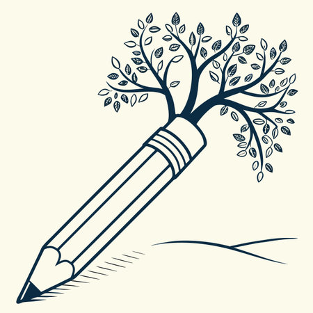 Pencil with tree. Hand drawn vector illustration for your design.のイラスト素材