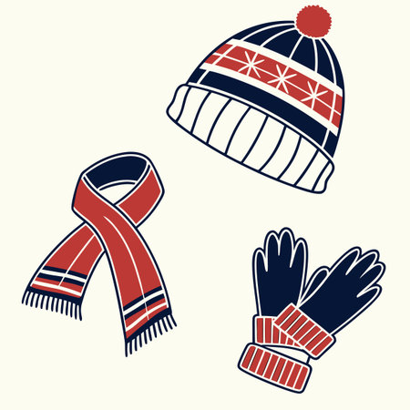 Winter hat, scarf and mittens. Set of vector illustrations.のイラスト素材