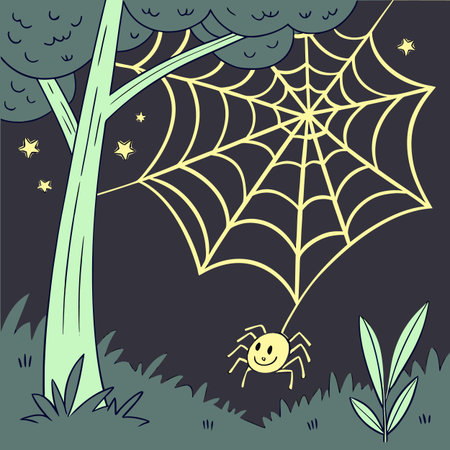 Halloween background with spider and web. Vector illustration in a flat style.のイラスト素材