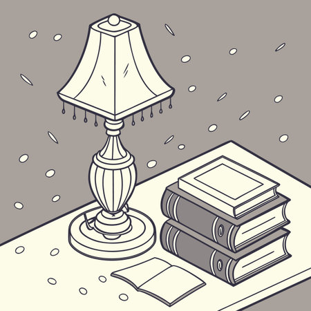 Table lamp and books on the table in the room. Vector illustrationのイラスト素材