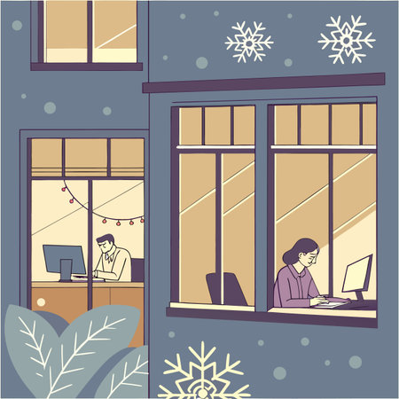 Working in the office. Vector illustration of a man and woman in the office.のイラスト素材