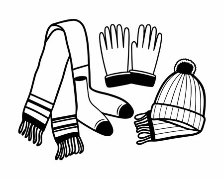 winter clothes woolen gloves and hat isolated icon vector illustration graphic designのイラスト素材