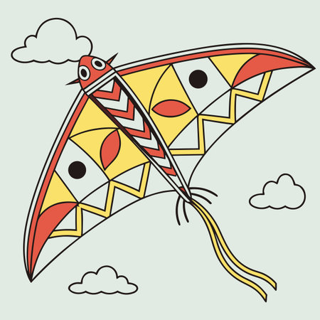 Kite in the sky. Coloring page. Vector illustration.のイラスト素材