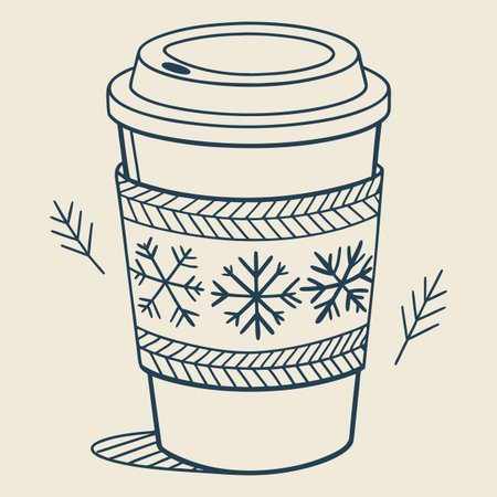 Coffee cup with snowflakes. Vector illustration in doodle style.のイラスト素材