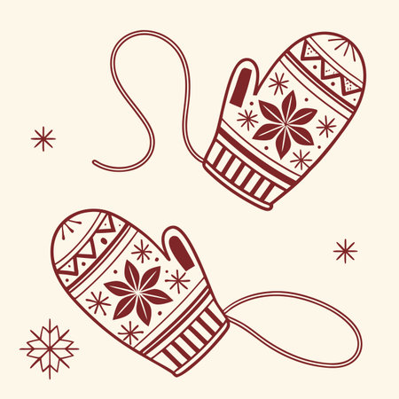 Set of winter knitted mittens with ornament. Vector illustration.のイラスト素材