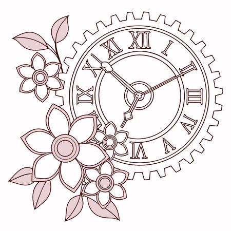 clock face with gears and flowers vector illustration graphic design vector illustration graphic designのイラスト素材