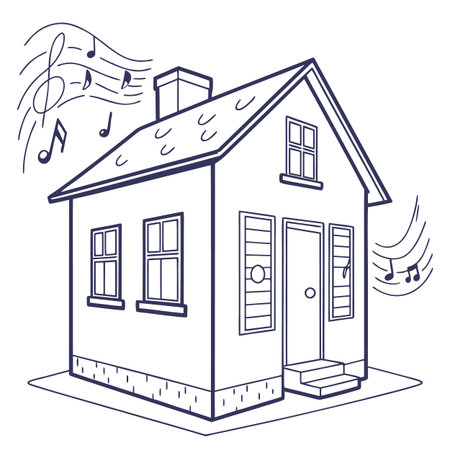 House with music notes. Vector illustration in doodle style.のイラスト素材