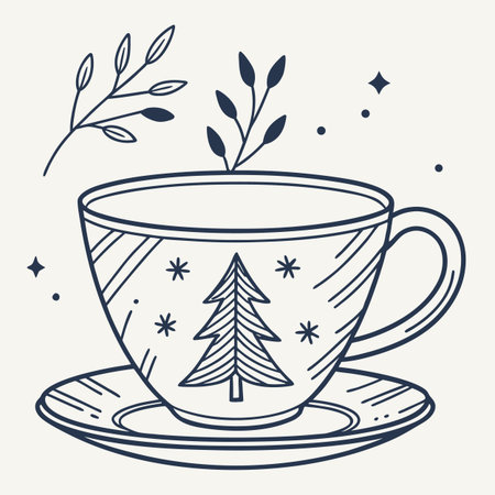 Cup of tea with christmas tree. Hand drawn vector illustration.のイラスト素材